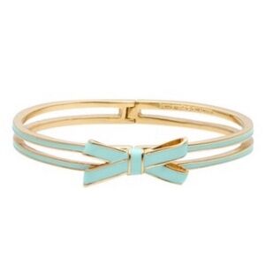 NWT Kate Spade Double Bow Hinged Bangle in Teal and Gold